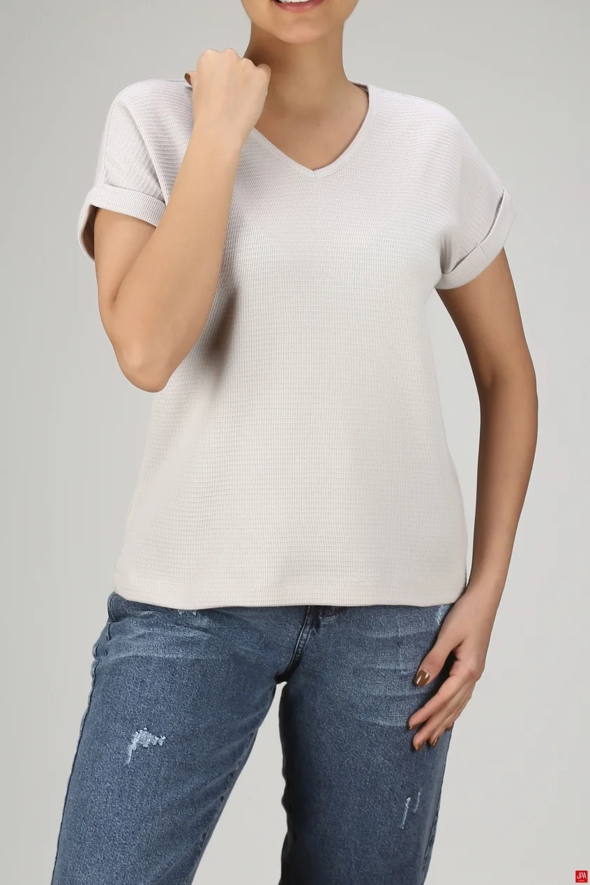 تیشرت زنانه یقه هفت طرح دار رگولار ( ازاد) کد   03250